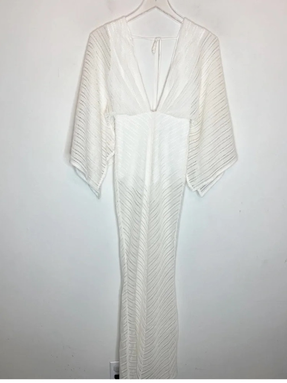 White V-Neck Knit Maxi Dress